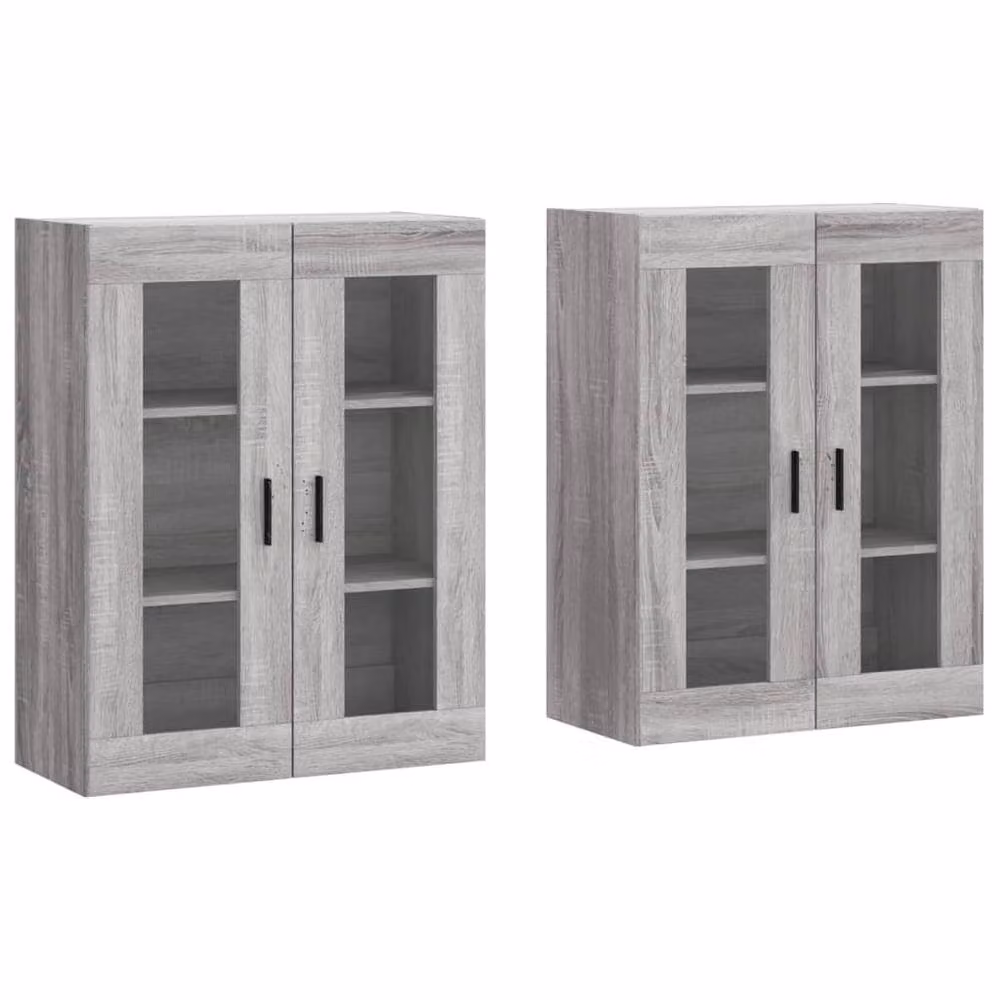 Berkfield Home Set of 2 Wall Mounted Cabinets with Glass Doors in Grey Sonoma Matt Finish – 3
