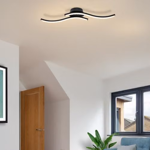 Cosylyte Kenworth Modern Wavy Beaded LED Ceiling Light, Matt Black, W: 54 cm, D: 12 cm, H: 8.5 cm – 2