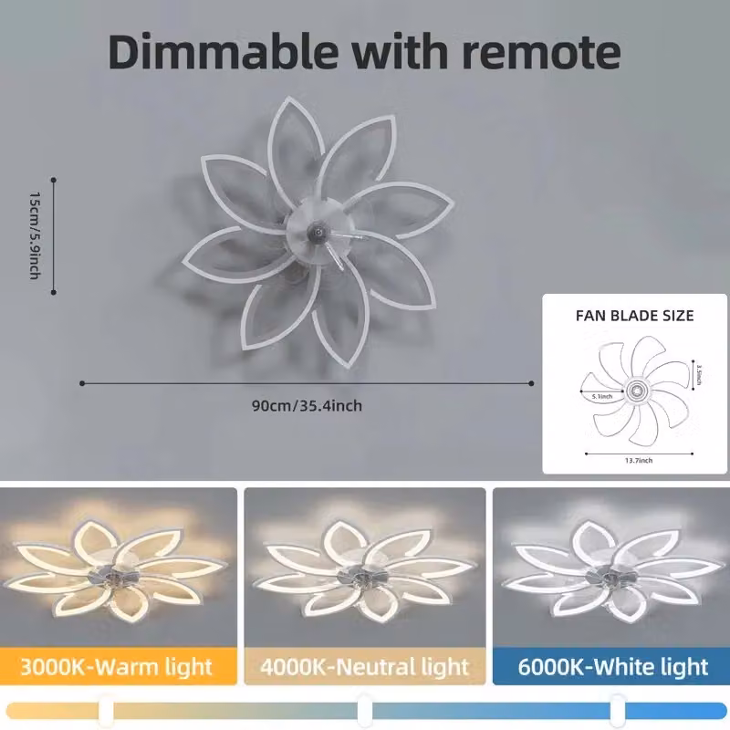 Garwarm 7-Blade Reversible Dimmable LED Ceiling Fan in White, 90 cm – 3