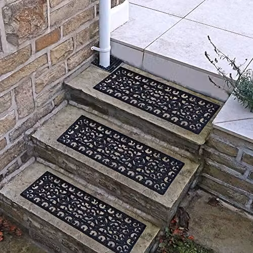 JVL Lexi Wrought Iron Effect Rubber Step Mat, Black, Set of 3, W: 75 cm, D: 25 cm – 2