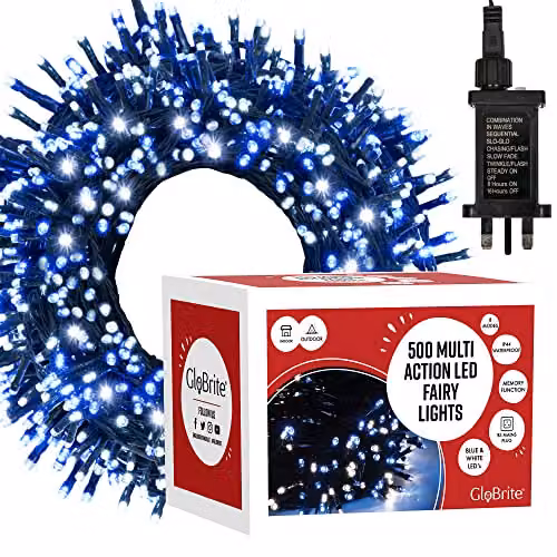Globrite 500 LED Blue and White Fairy String Lights with Remote Control and Timer for Indoor and Outdoor Decoration – 8