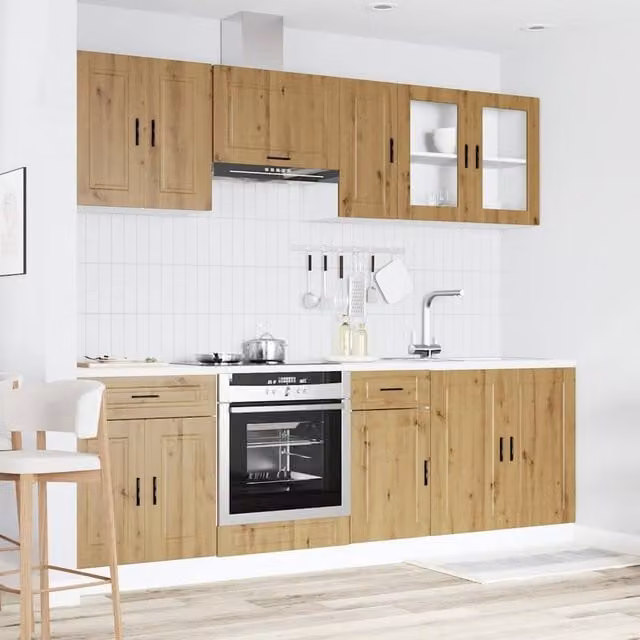 Berkfield Home Elegant 8 Piece Kitchen Cabinet Set in Kalmar Artisan Oak Brown Engineered Wood