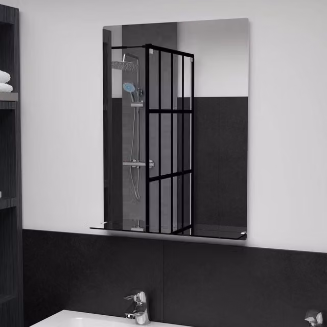 Berkfield Home Minimalist Rectangular Wall Mirror with Shelf in Silver, W: 50 cm, H: 70 cm