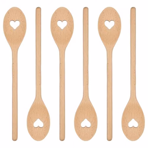 Argon Tableware Brown Wooden Heart Cooking Spoons, Pack of 6 – 1