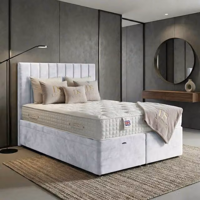 DS Living Aether White Velvet Upholstered Divan Bed with Drawers W/D/H: 180 x 200 cm