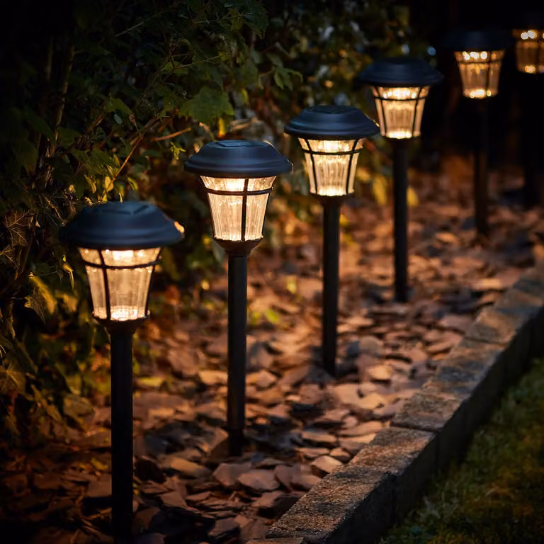 6 Richmond Warm White LED Solar Stake Lantern Lights in Black
