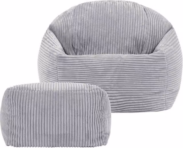 ICON Kids Corduroy Beanbag and Footstool Set in Grey – 1