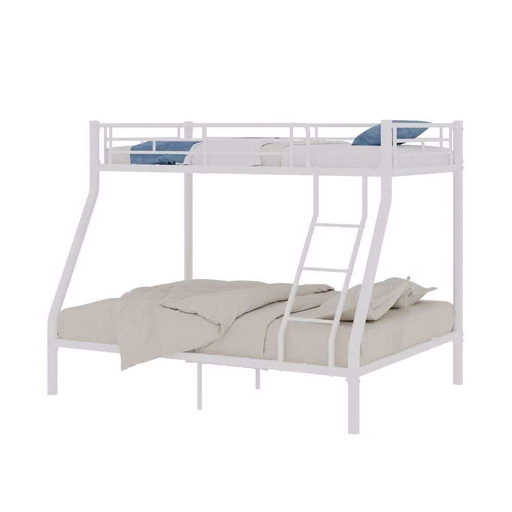 Matteo White Metal Single Bunk Bed with Guardrails and Ladder, W/D/H: 196.6 x 91.0 x 139.0 cm – 2