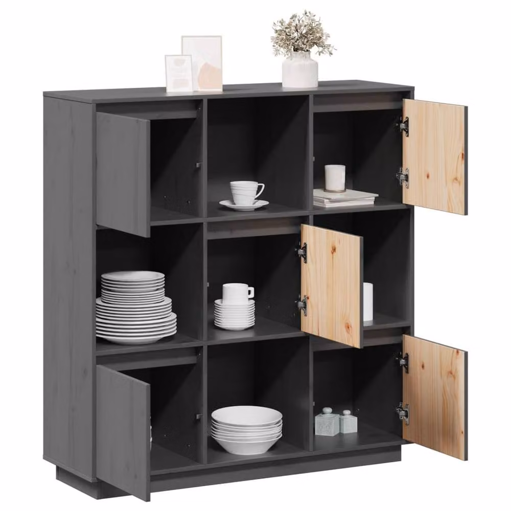 Berkfield Home Grey Solid Wood Pine Highboard with Hinged Doors, W/D/H: 110.5 x 35 x 117 cm – 3