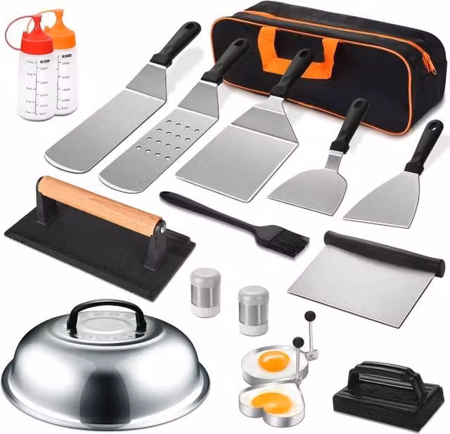 NESTLUNE 17-Piece Stainless Steel and Cast Iron BBQ Tool Set in Silver, W/D/H: 100 x 15 x 15 cm – 1