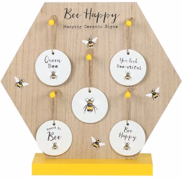 KDMK Bee Happy White Ceramic Round Hanging Wall Plaque