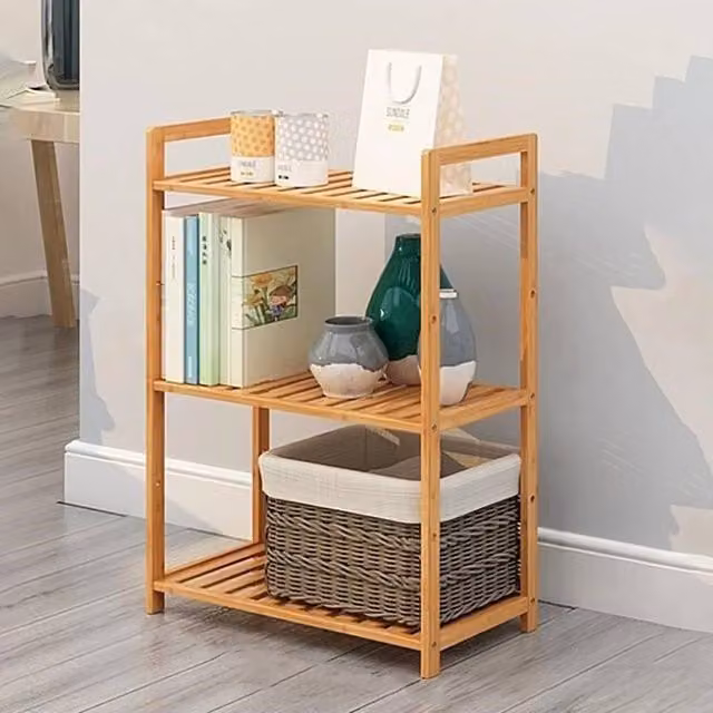 NESTLUNE 3 Tier Wooden Storage Shelving Shelf in Brown, W/D/H: 71 x 50 x 25 cm