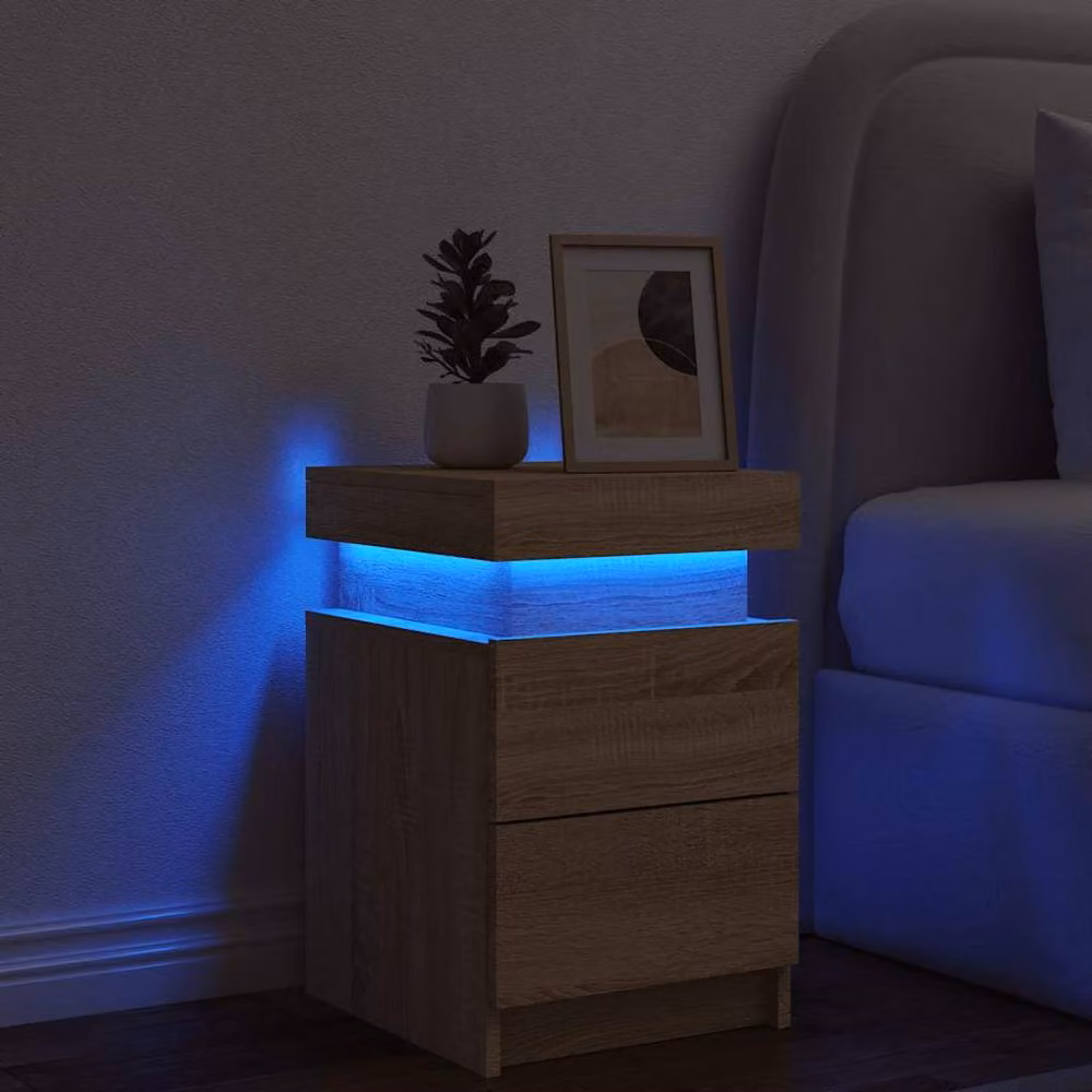 Berkfield Home Bedside Cabinet with Integrated LED Lights in Sonoma Oak, Light Brown, W/D/H: 35 x 39 x 55 cm – 3