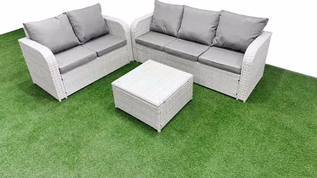 Fimous 5 Seater PE Rattan Wicker Garden Furniture Set with Square Coffee Table in Light Grey