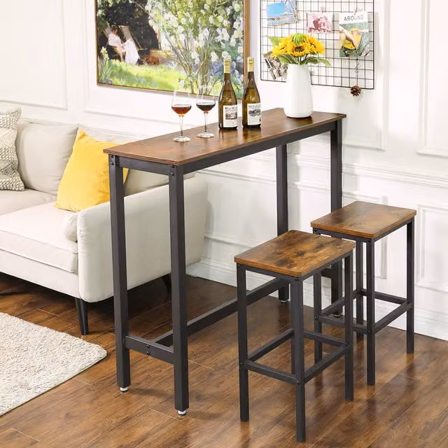VASAGLE Industrial Rectangular Bar Table in Brown with Metal and Wood Construction, W/D/H: 120 x 40 x 100 cm