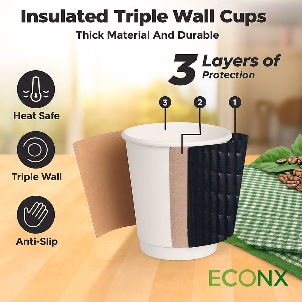 ECONX 100 Black Disposable 3 Ply Ripple Paper Coffee Cups, 4oz – 3