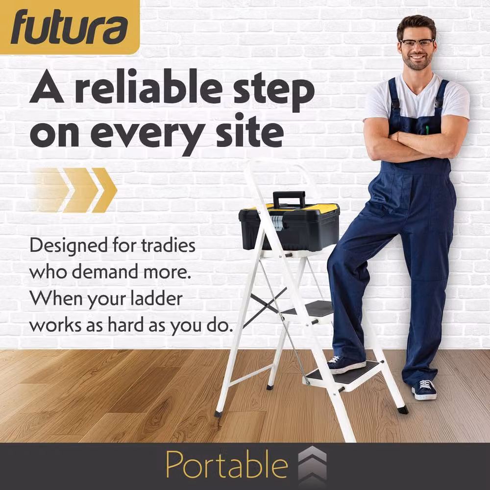 Futura 3 Step Heavy-Duty Steel Folding Step Ladder in White – 3