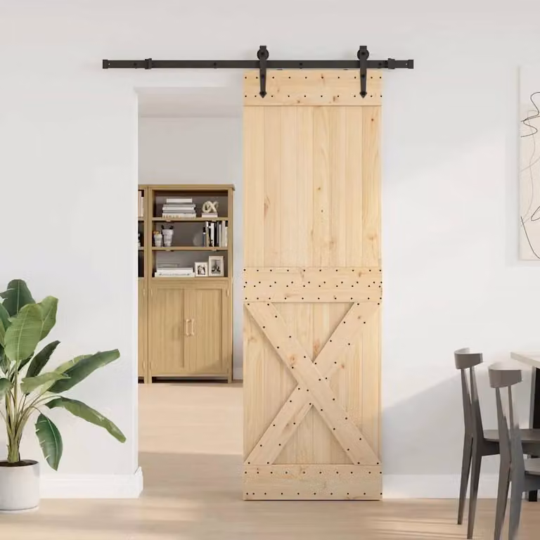 Berkfield Home Rustic Solid Wood Pine Sliding Door with Hardware Set, Brown, W: 70 cm, H: 210 cm