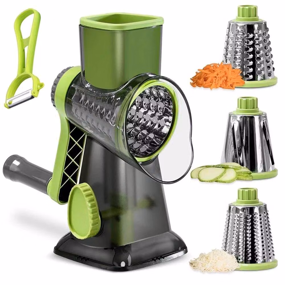 NESTLUNE 3 in 1 Rotary Vegetable Shredder and Round Cheese Grater with Multiple Blades, Green, W: 100 cm, D: 100 cm, H: 24 cm – 5