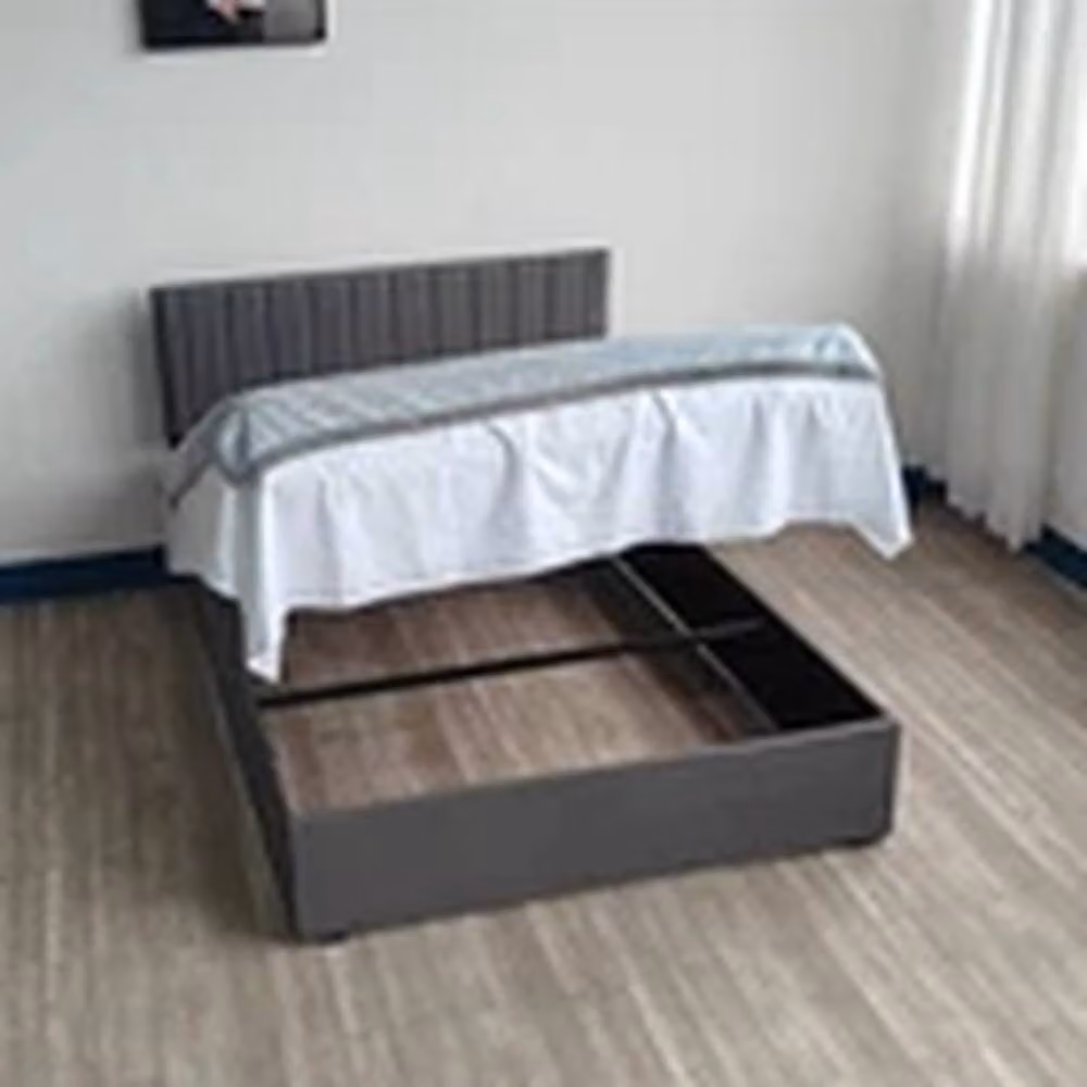 EONLION Grey Fabric Upholstered Gas Lift Storage Bed Frame with Headboard, W/D/H: 150 x 200 x 110 cm – 2