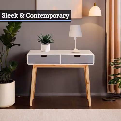 Premier Housewares Scandinavian Wooden Console Table with 2 Drawers in Grey and White, W/D/H: 76 x 38 x 38 cm – 5