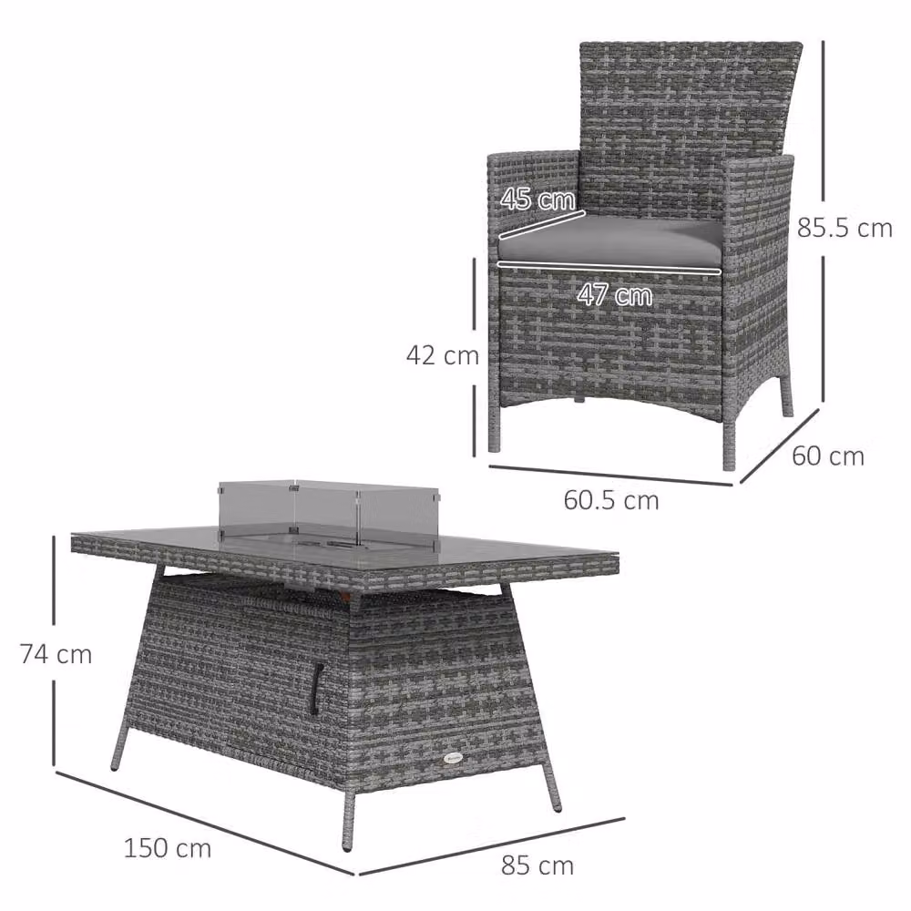 Wyld Haus Ravezi Grey Rattan 6 Seater Garden Dining Set with Fire Pit Table – 3