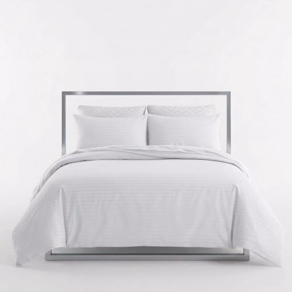 Snug City White Mako Satin Stripe Cotton Rich Duvet Cover Set, W: 200 cm x H: 200 cm – 2