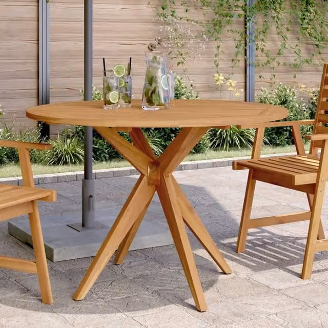 Berkfield Home Round Acacia Wood Garden Table in Brown, Diameter: 110 cm, Height: 75 cm