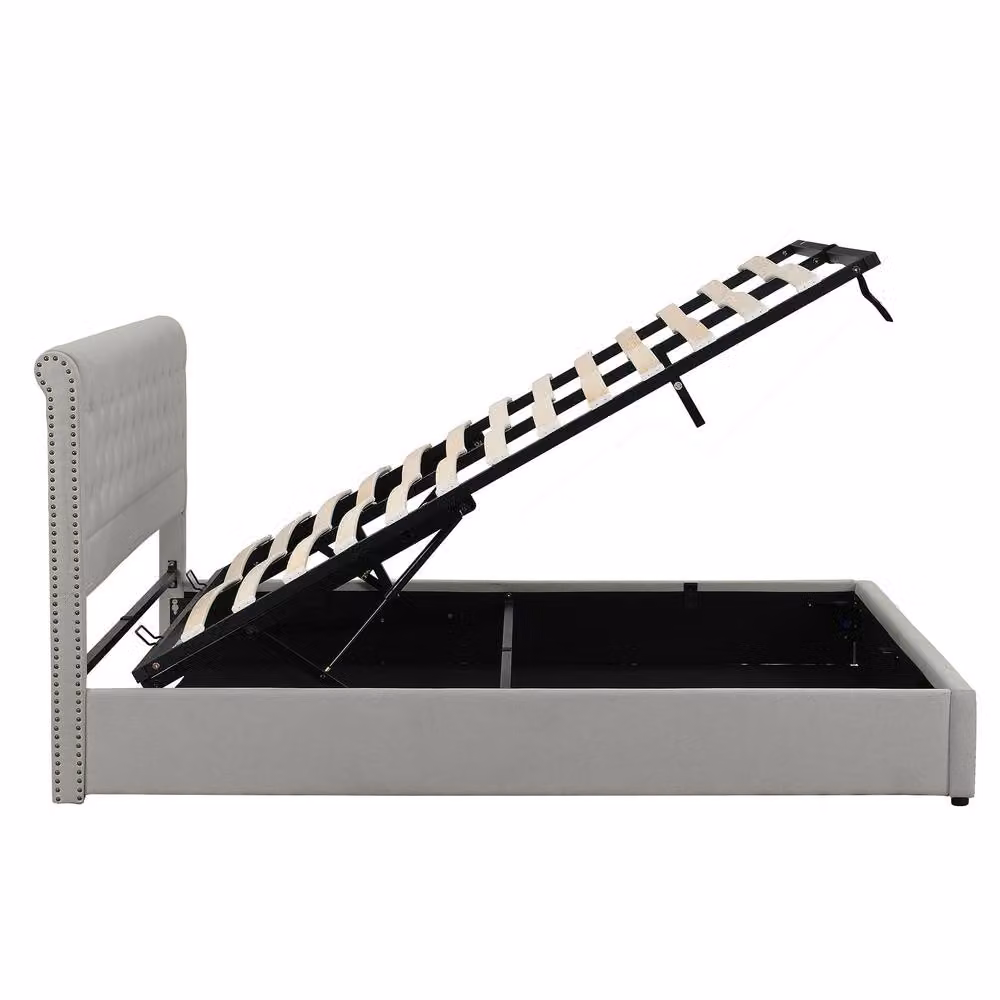 STILVORA Modern Grey Upholstered Double Bed with Lift Up Storage Base, W: 140 cm, D: 200 cm – 2