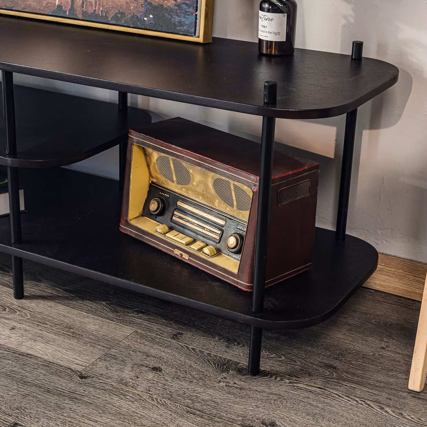 Nordlys Industrial Design TV Stand with Wooden Storage in Black – 4