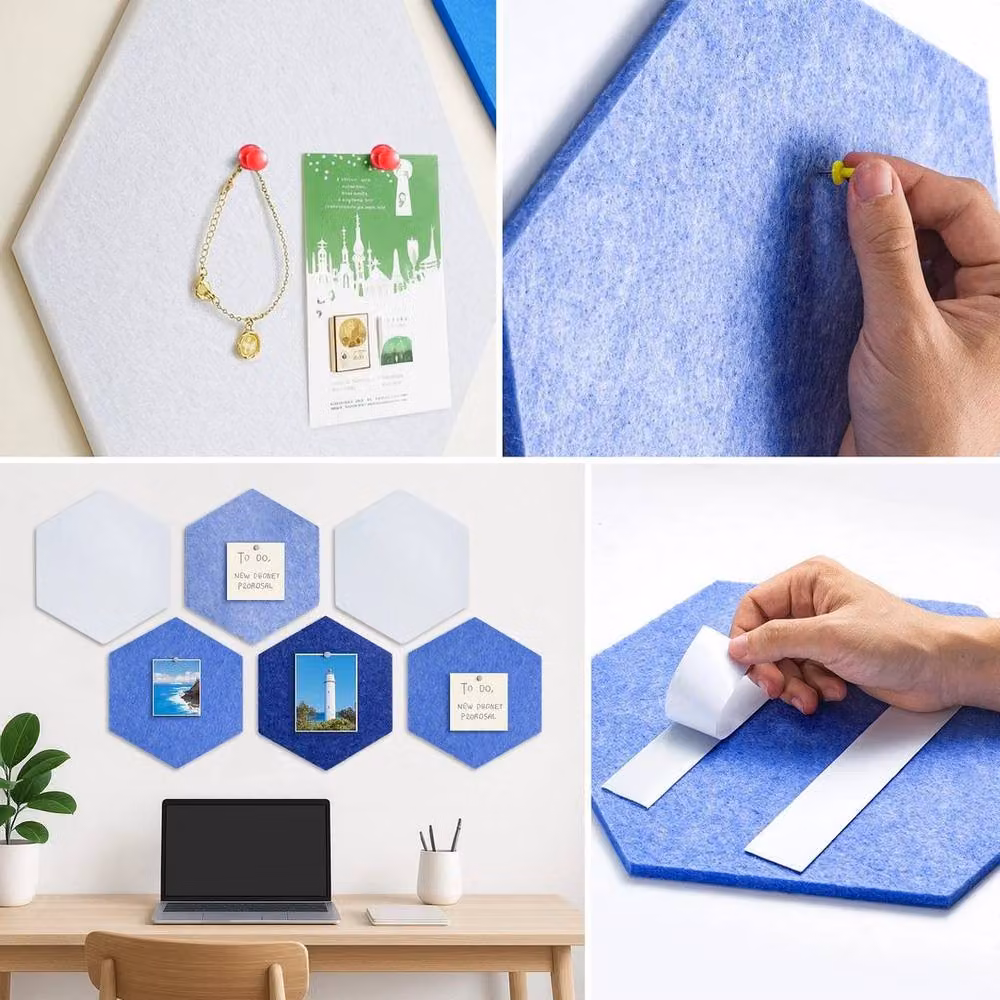 EONLION 8 Pack Blue Felt Hexagon Geometric Wall Bulletin Boards – 3