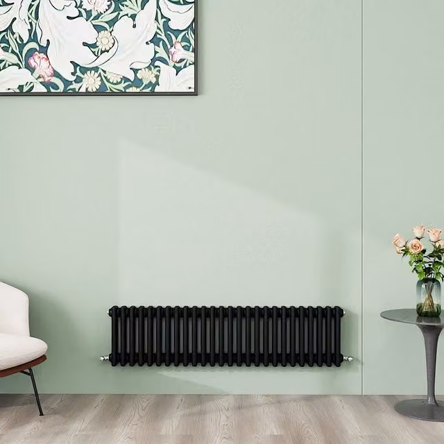 AicaBathroom Horizontal Traditional Cast Iron Style 3 Column Radiator in Black, W/D/H: 119 x 30 x 30 cm