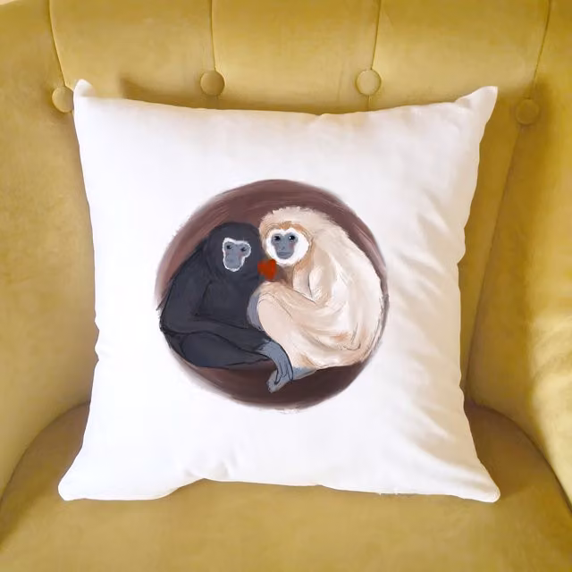 Afewhometruths Mates for Life Gibbons Love Cushion, Off-White, W/D/H: 40 x 40 x 40 cm