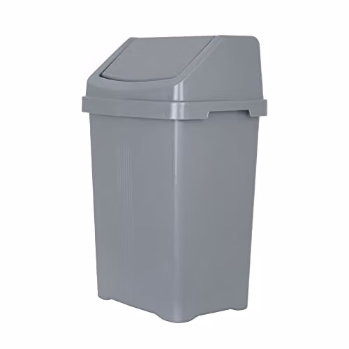 Wham 50L Plastic Swing Bin in Silver and Grey, W/D/H: 40.0 x 33.0 x 66.5 cm
