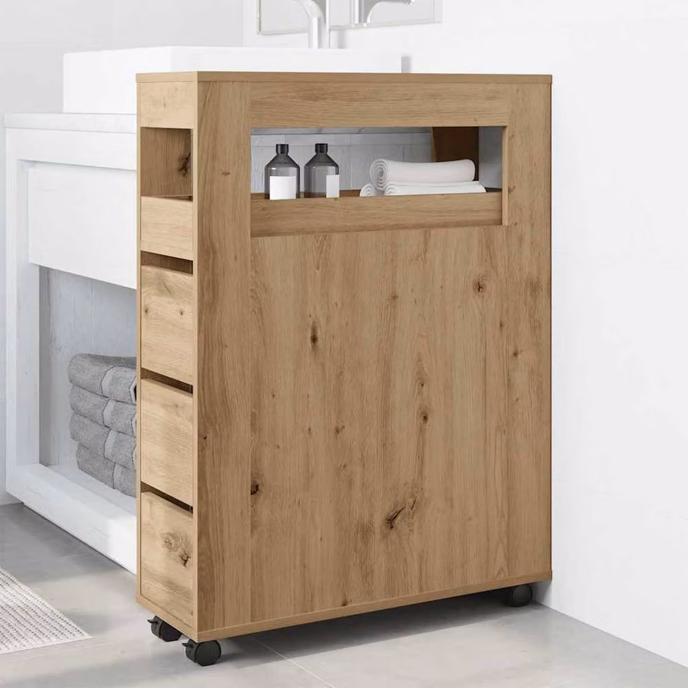 Berkfield Home Narrow Bathroom Cabinet with Wheels in Artisan Oak Brown, W/D/H: 23.0 x 20.0 x 90.0 cm – 2