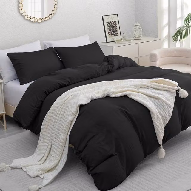 Lazzaro Home Premium Reversible Microfibre Duvet Cover and Pillowcase Set, Black, W/D/H: 200 x 200 cm – 1