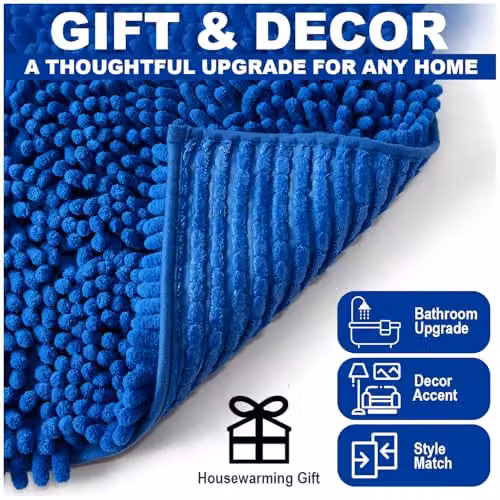 GAVENO CAVAILIA Blue Chenille Microfibre Faux Fur Bath Mat, W/D: 50 x 80 cm – 12