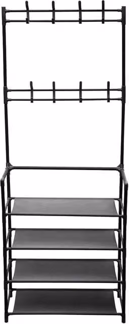 Garden Sanctuary 4 Tier Entryway Shoe Rack with Coat Hanger in Matt Black Metal – 1