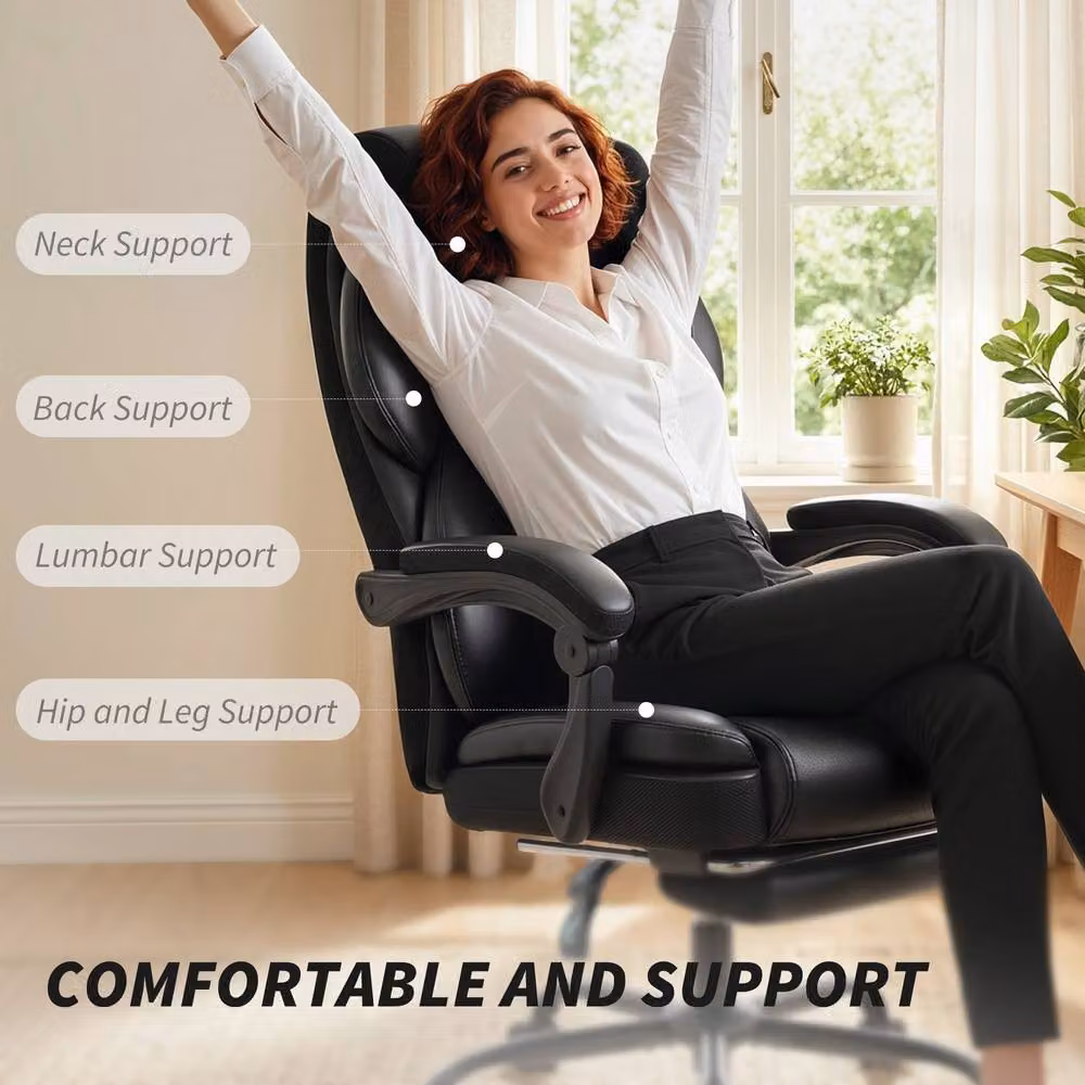 STILVORA Black Synthetic Leather Office Chair with Footrest, Reclining Function, Headrest and 360 Degree Swivel – 5