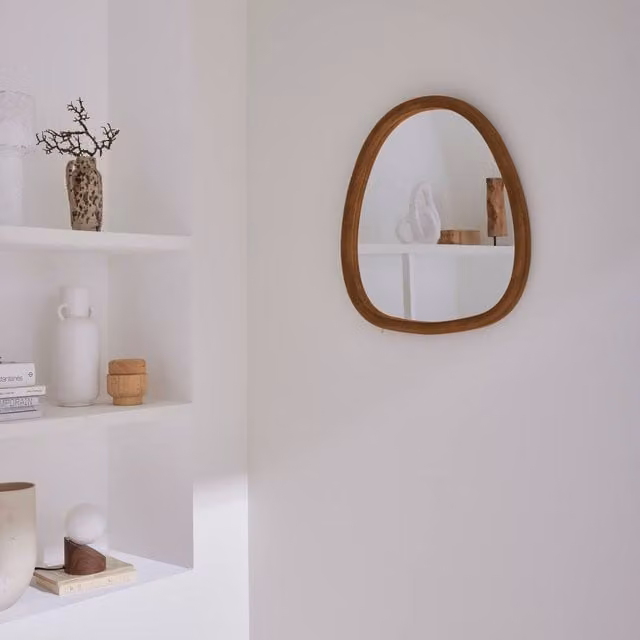 Sweekeek Oval Wooden Wall Mirror in Brown, 55 cm