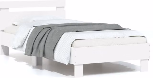 Berkfield Home Small Single Bed Frame in White with LED Under-Bed Lighting and USB Charging Port, W/D/H: 75 x 190 cm – 1