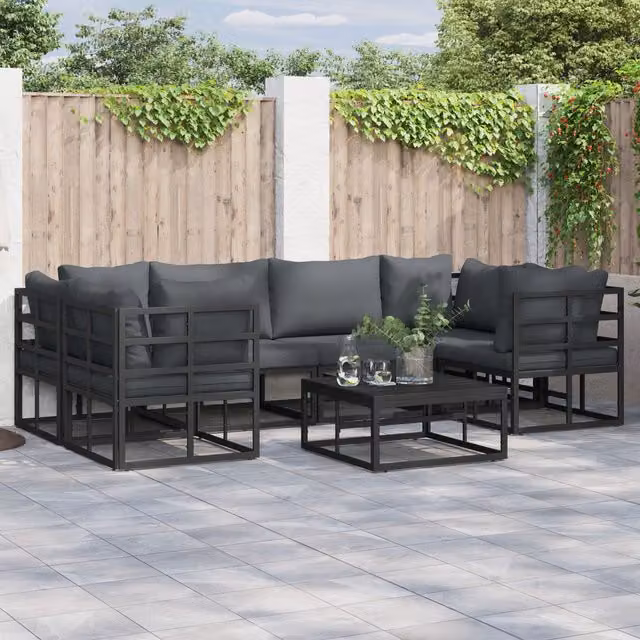 Berkfield Home 6 Piece Modern Black Aluminium Garden Sofa Set – 1