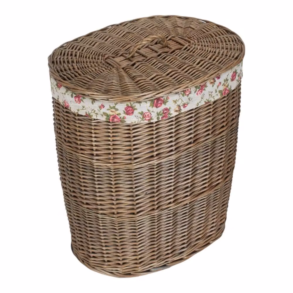 Red Hamper Antique Wash Garden Rose Oval Willow Laundry Basket in Brown with Cotton Lining and Handles, Large – 2