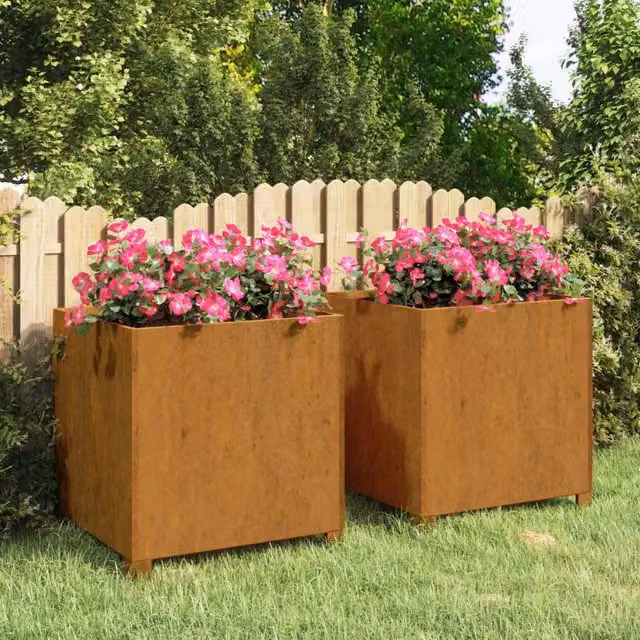 Berkfield Home Set of 2 Rusty Corten Steel Planters with Legs, Brown, W/D/H: 49 x 47 x 50 cm – 1