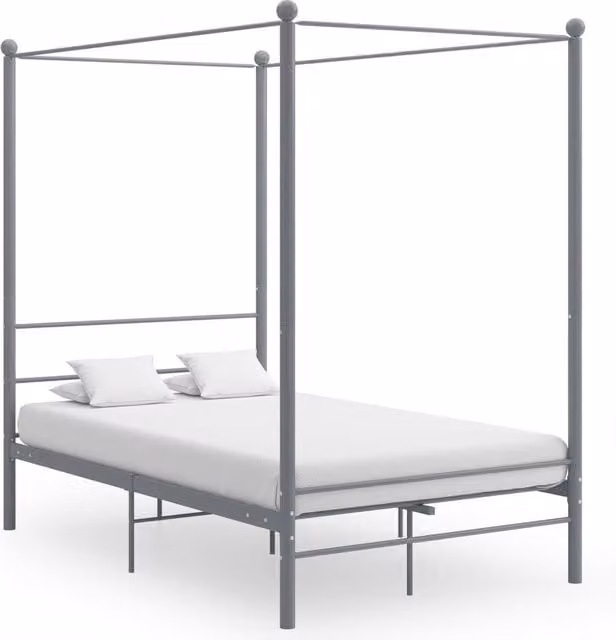 Berkfield Home Grey Metal Canopy Bed Frame W: 140 cm, L: 200 cm