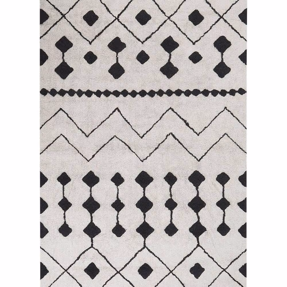 Wyld and Coco Runa Hand-Tufted Cotton Geometric Rug in White and Black, W: 160 cm, L: 230 cm – 2