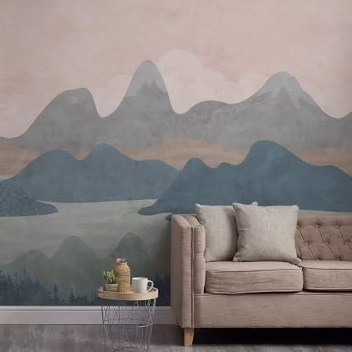 Grandeco Mountains Landscape 7 Lane Textured Wallpaper Mural, Green and Multicolour, W: 280 cm, H: 371 cm – 1