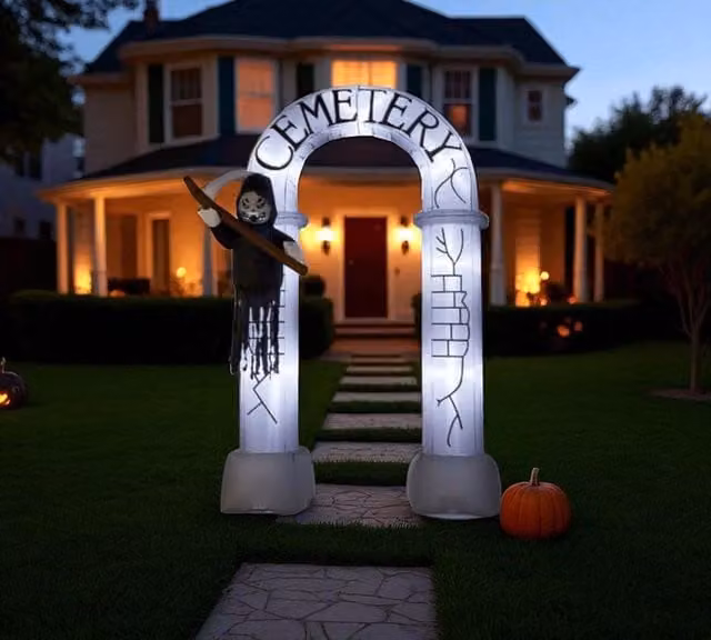 Garden Greatness 10ft Inflatable Cemetery Reaper Arch in White for Halloween Parties – 1