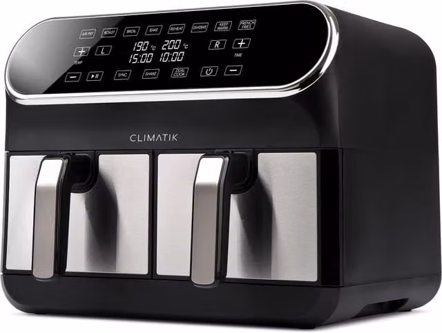 Climatik Premium Dual Air Fryer with Digital Display, 8L, Black