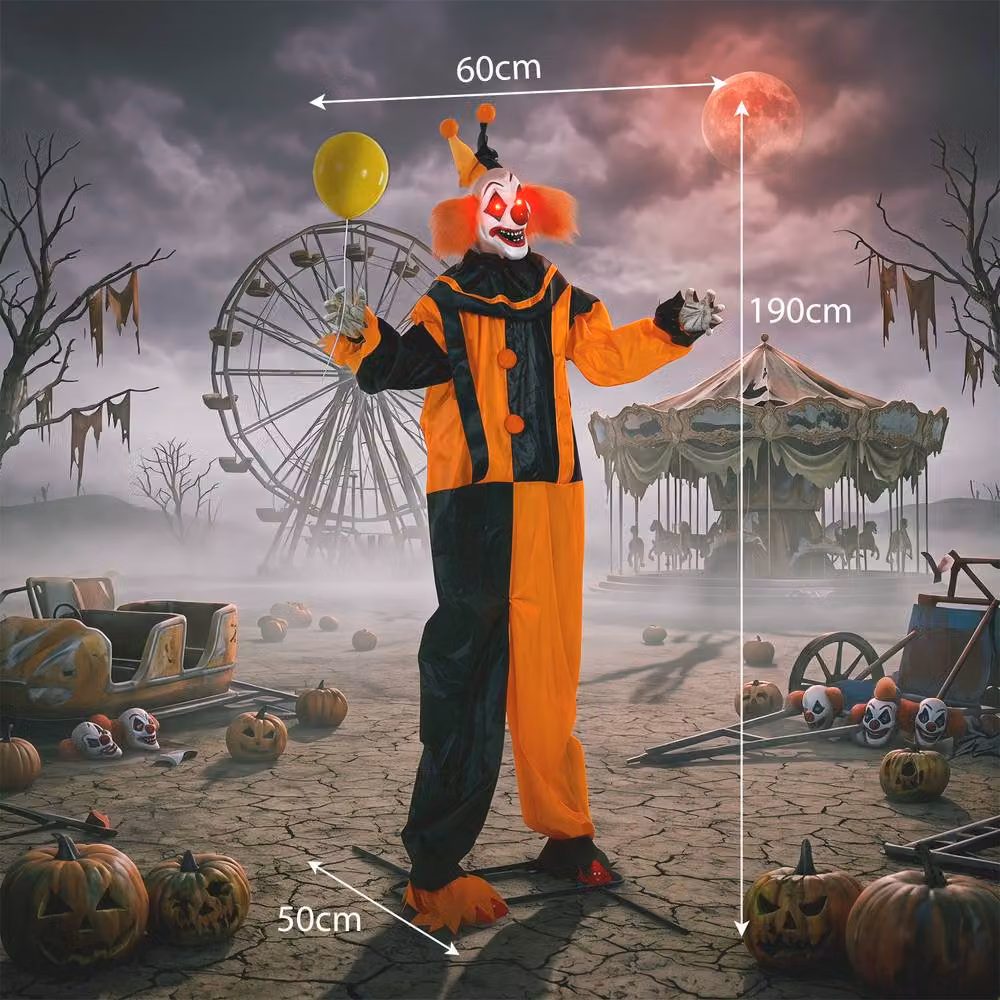 HOMCOM Life Size Animated Clown Halloween Decoration, Multicolour, Height: 190 cm – 3